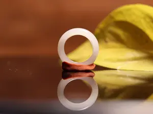 Natural Golden Silk Jade Ring 19mm Band 7mm Width Lucky Protection Jewelry for Daily Wear & Gifting