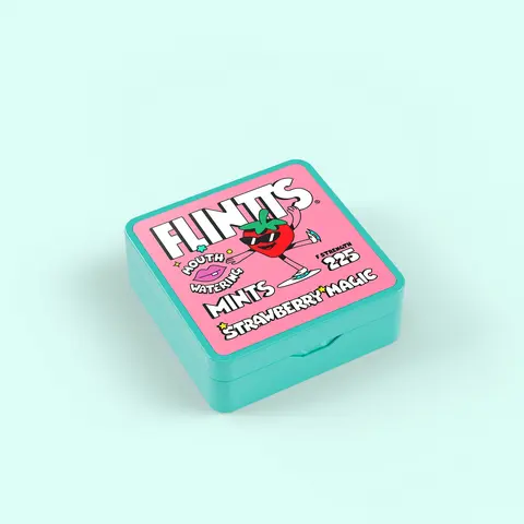 Flintts Mouth Watering Mints: Strawberry Magic F-Strength 225, Sugar-Free & Vegan, Dry Mouth Mints