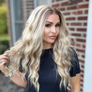 AISOM A34 Warm Blonde Water Wave Free Part Lace Front Wig Heat Friendly Synthetic Hair Wigs for Women Natural Looking Low Density 19 Inch Daily Use