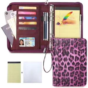 A5 Binder 6 Ring with Zipper, Planner & Journal Notebook Cover with Notepad, PU Leather Portfolio Binder Organizer, Detachable 6-Ring Loose Leaf Budget Binder for Study, Travel & ()