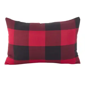 212 MAIN Classic Log Cabin 13x20 in. Rectangle Woven Cotton Buffalo Check Plaid Weave Down-Filled Throw Pillow, Red, Machine Washable