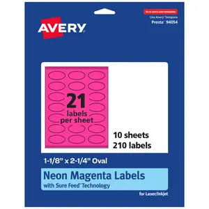 Avery Neon Magenta Paper Labels, 1-1/8" x 2-1/4" Oval