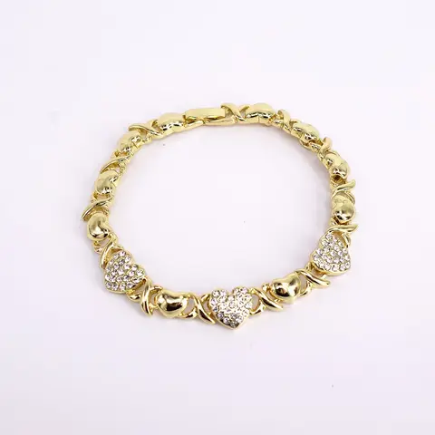 18K Layered Real Gold-Filled XO Bracelet - Modern Layered Hearts Design, 7.5 in Standard Length, Unisex Elegant Jewelry Gold Bracelet