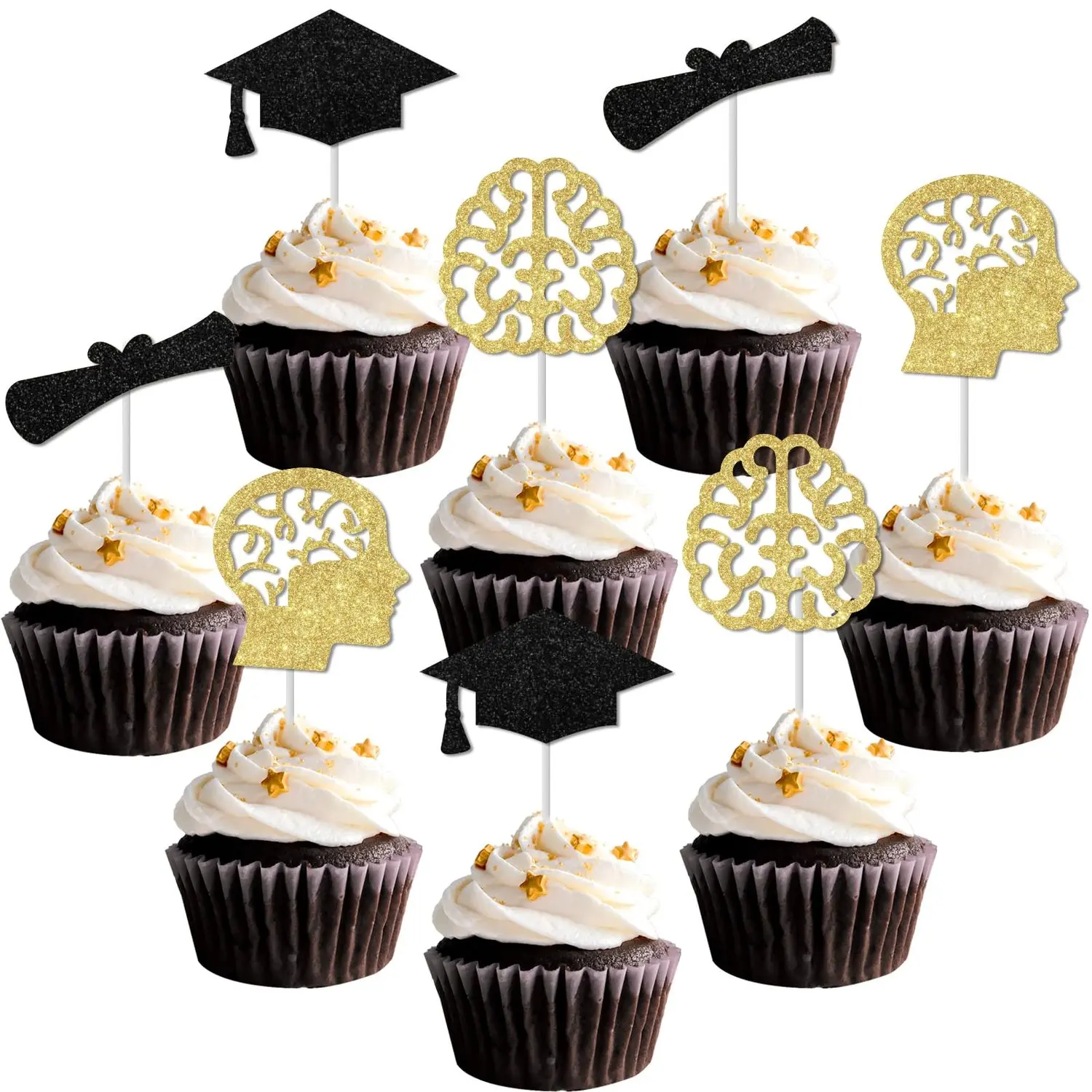 24pcs Brain Graduation Cupcake Toppers Neurologist Graduation Congrats Grad Party Decor Neurology Party Decorations for Neuroscience Cake Decorations