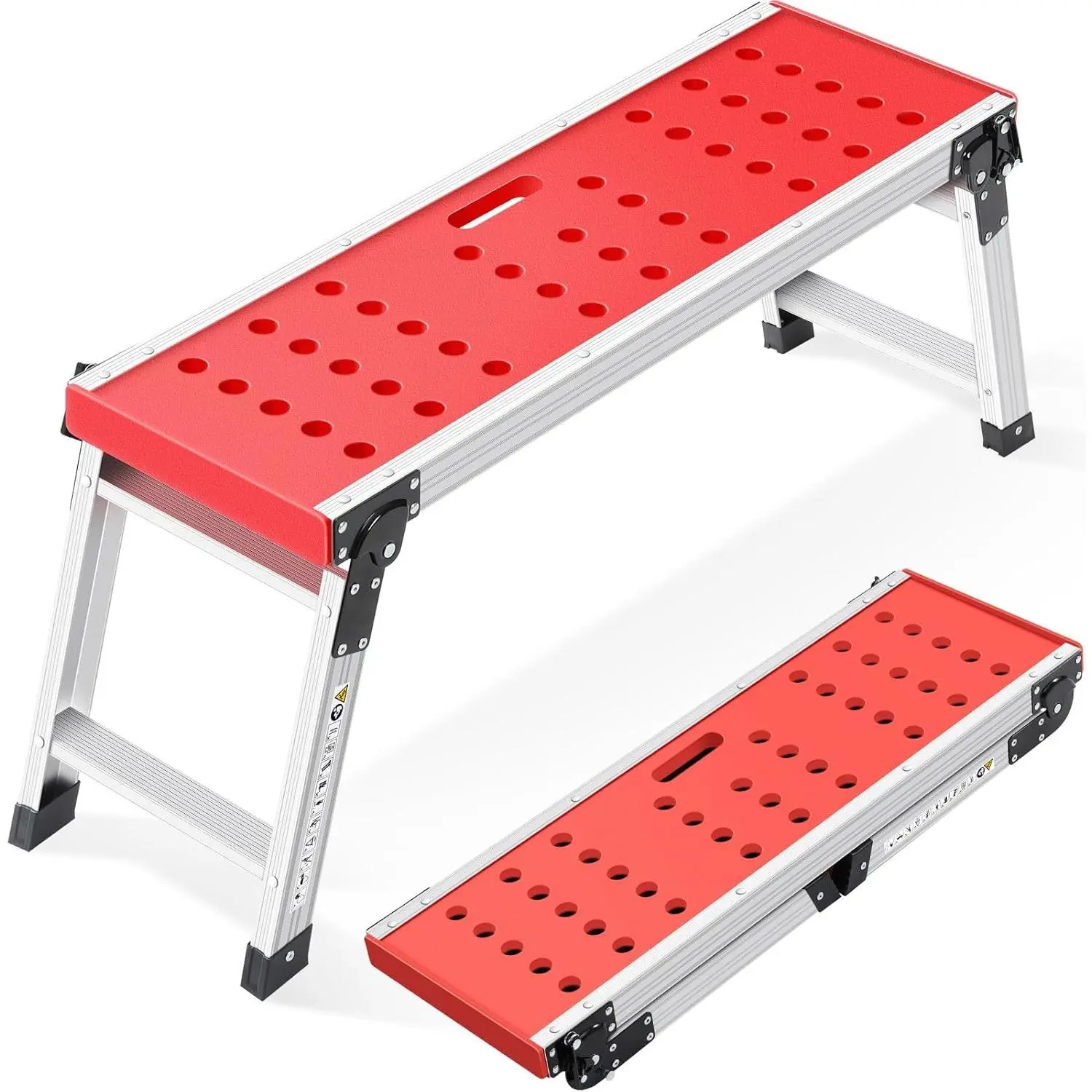 Folding Work Platform, Adjustable Step Ladder with Anti-Slip  Cover, Lightweight Stepladder with Safety Lock for Home, Office, Workshop and Garage, Maximum Load 330lbs