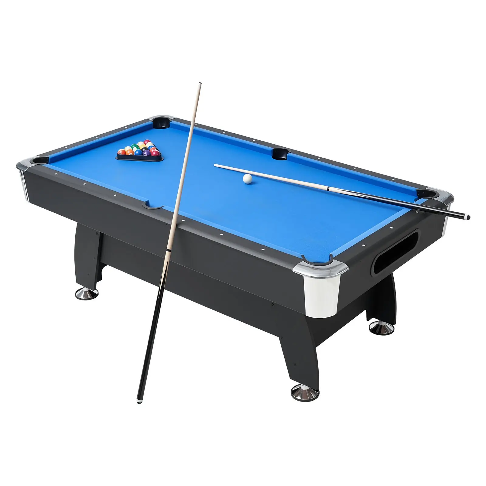 VEVOR 7 ft Portable MDF Frame Billiards Pool Table Full Set with PVC Cloth, Reinforced Nets, Adjustable Feet, Parties Use, Balls, Cues, Rack, Chalk, Brush, Black/Blue Cloth, 200 Lbs / 90 Kg Capacity, Easy Assembly for Family Recreation Room