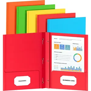 FUCDTEFC 2 Pocket Folders with Prongs, 5 Pack Paper Folders with Pockets and Prongs, File Folders with Fasteners, Heavy Duty Two Pocket 3 Prong Folders for Office School Letter Size, 5 Bright Color