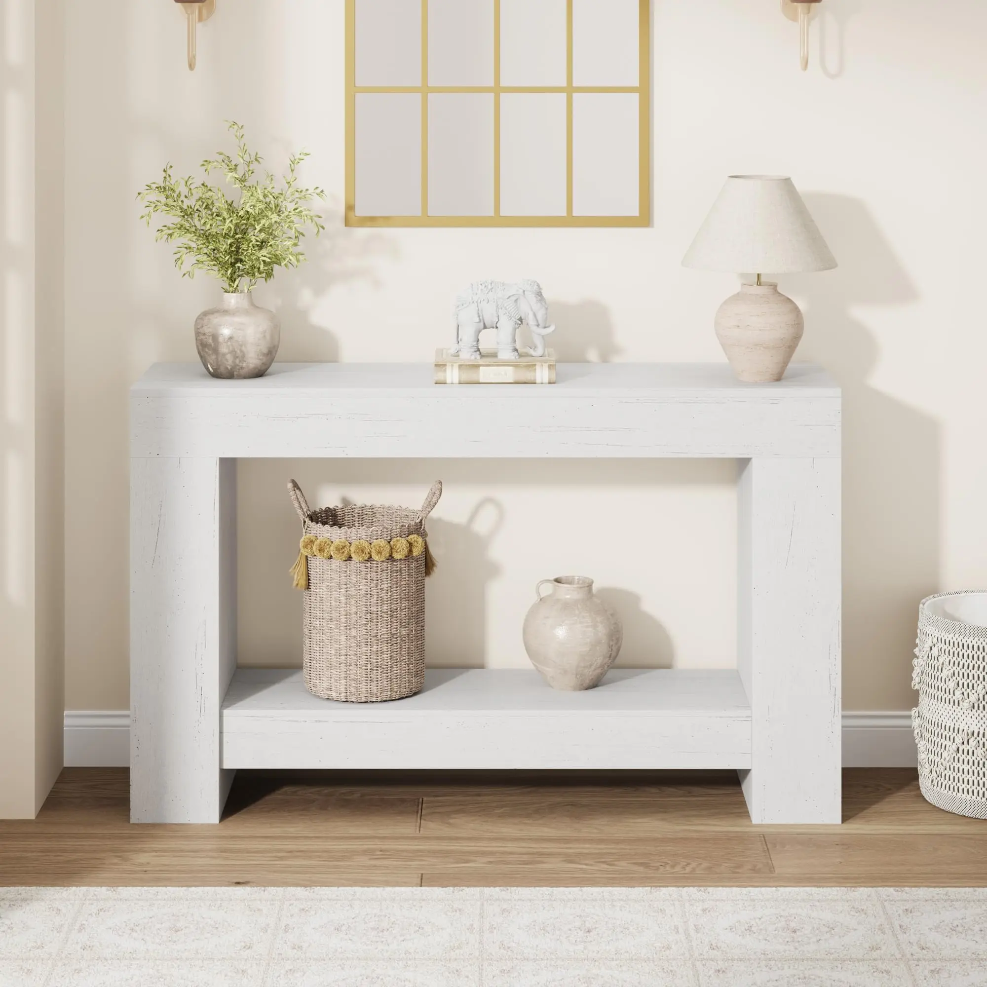 Garvee 47" Farmhouse Console Table for Entryway - 2-Tier Storage Shelf, Rectangular Sofa Table for Living Room & Hallway, Heavy-Duty Accent Table Behind Couch