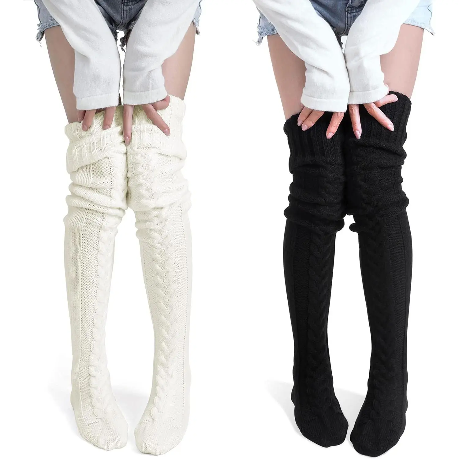 Women's Thigh High Socks Over the   Knit Boot Socks, Long Warm Fashion  Warmers Winter