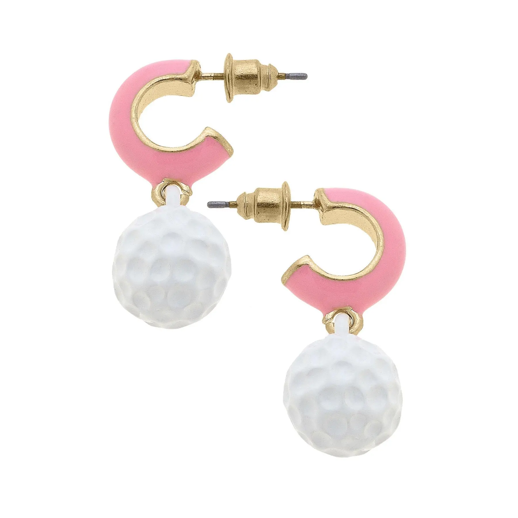 Blair Golf Ball Huggie Hoop Earrings in Light Pink