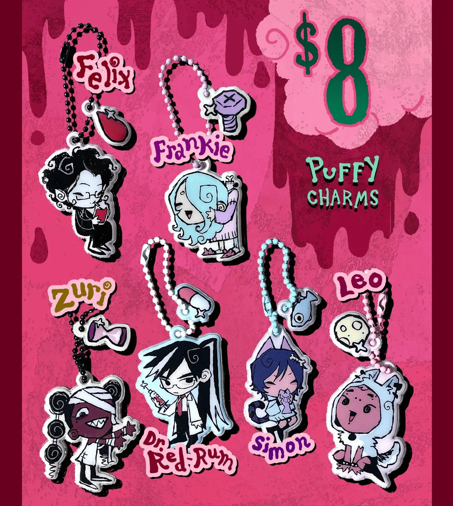 Monsters X Medicine Puffy Acrylic Keychain , Great For Daily Use Or As Thoughtful Little Gifts For Your Friends And Yourself