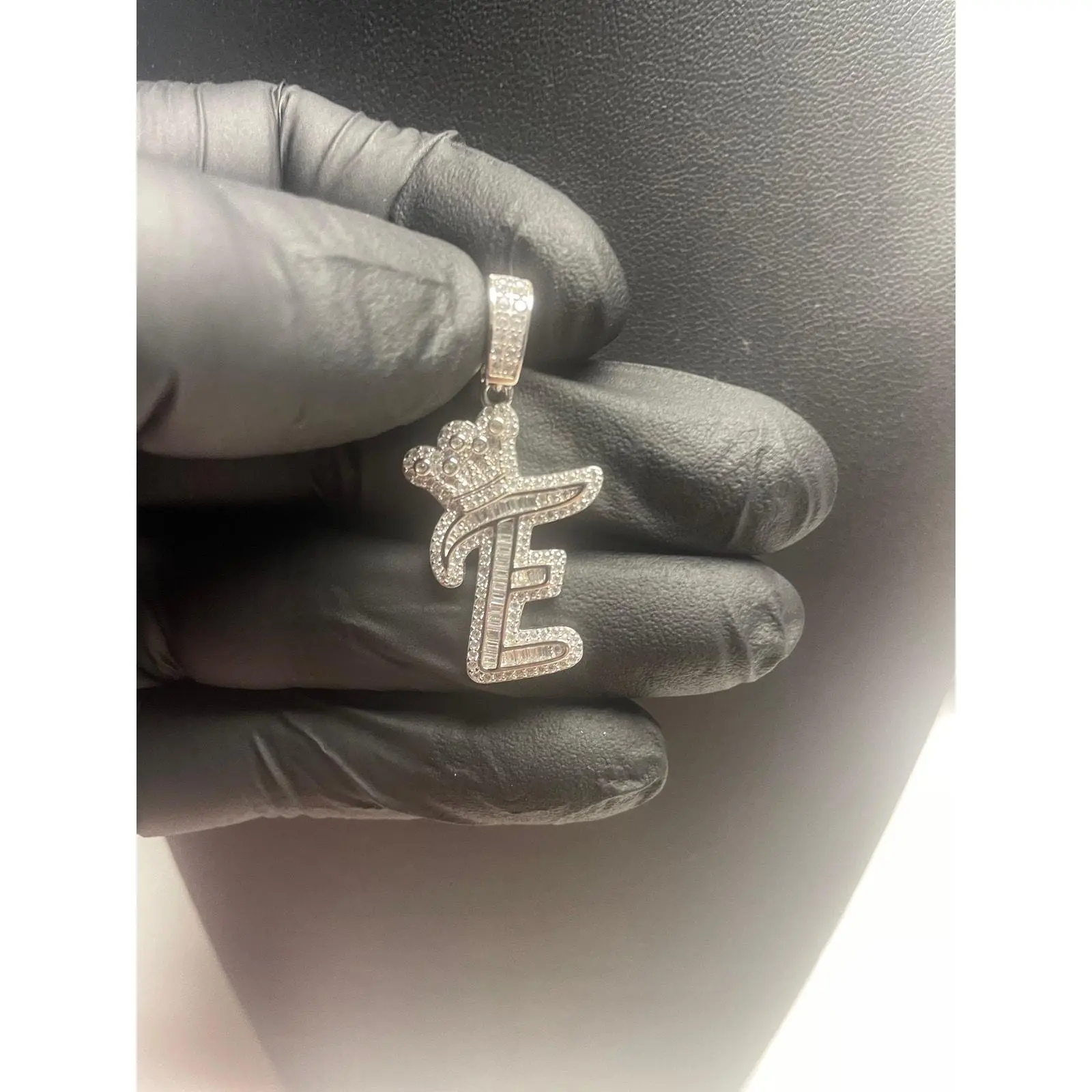 Silver "E" Rhodium Played AAACZ Pendant!! 925 Sterling Silver, Alphabet Detail Pendant, Jewellery Pendant