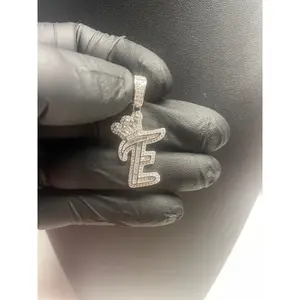 Silver "E" Rhodium Played AAACZ Pendant!! 925 Sterling Silver
