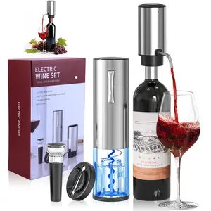 4-in-1 Rechargeable Electric Wine Opener Wine Aerator Gift Set with Electric Wine Decanter, Wine Stopper, Foil Cutter, Automatic Electric Wine Bottle Opener for Home Bar Parties, Stainless Steel