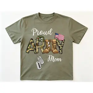 Custom Proud Army Family Graphic T-Shirt, Personalized USA Military Outfit, Cotton Oversized Comfort Fashion Top, Perfect Gift for Army Mom, Dad, Brother & Military Family