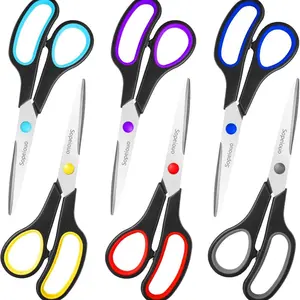 Scissors Set of 6-Pack 8" All Purpose Comfort-Grip Handles Sharp Stainless Steel Blades for Office Home School Craft Sewing Fabric Supplies Right Left Hand