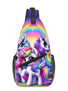 Unicorn & Pony Pattern All-Over Print Chest Bag Zipper Fanny Pack Belt Bags Belt Pouch Fashion Waist Packs