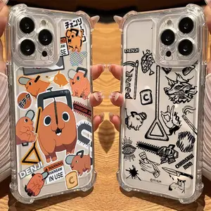 Unique Artistic Design Phone Case Anime C-Chainsaw Mans Four Corner Anti Fall Airbag Case for IPhone 17 16 15 14 13 12 11 Pro Max Plus Air Silicone Cover Protective Drop-proof Retro Stylish Christmas Gift