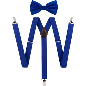 Solid Color Men's Suspender + Woven Bow Tie Set for Wedding : Vivid Color, Adjustable Strap, Strong Clip, Elastic Band