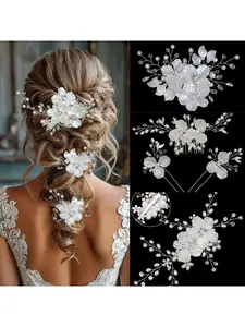 Bridal Headpiece Wedding Ultra Fairy White Shell Flower Hairpin Handmade Crystal Updo Hair Comb Hairpin Set