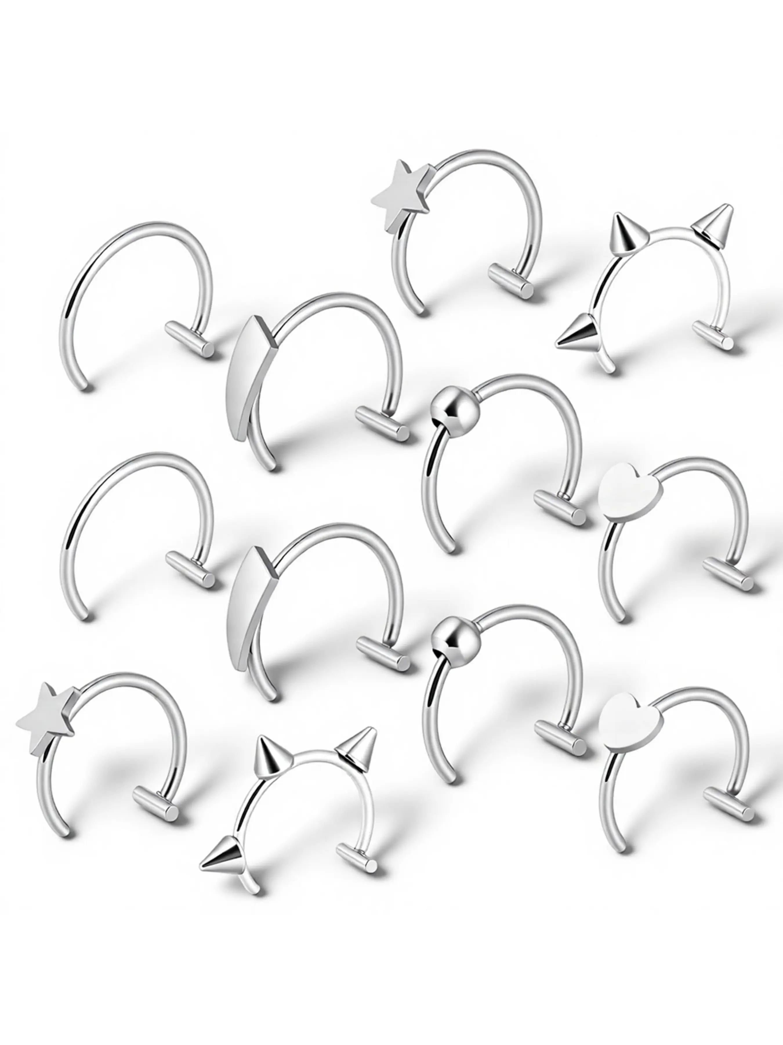 Stainless Steel Fake Lip Ring Cuffs - Silver Clip on Septum Ring, Faux Septum Piercings, Vampire Fangs Lip Cuff Piercing Jewelry Hoops, Adjustable Non-Piercing Lip Piercing Jewelry for Women Men