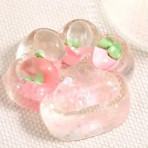 Cute Cat Paw Strawberry Soft Toy, Kawaii Decompression Squeeze Sensory Toy, Transparent Soft Kitty Stress Relief, Suitable for Adults