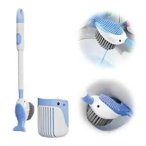 Toilet Brush Set with Holder, Whale Shaped Bathroom Toilet Brush with Flexible Head and Removable Base, Cute Toilet Brush for Toilet Cleaning