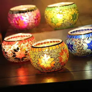 1pc European Style Colored Mosaic Glass Candle Holder, Festive Decorative Candlelight Dinner Accent, Home Decor Available in 2 Colors