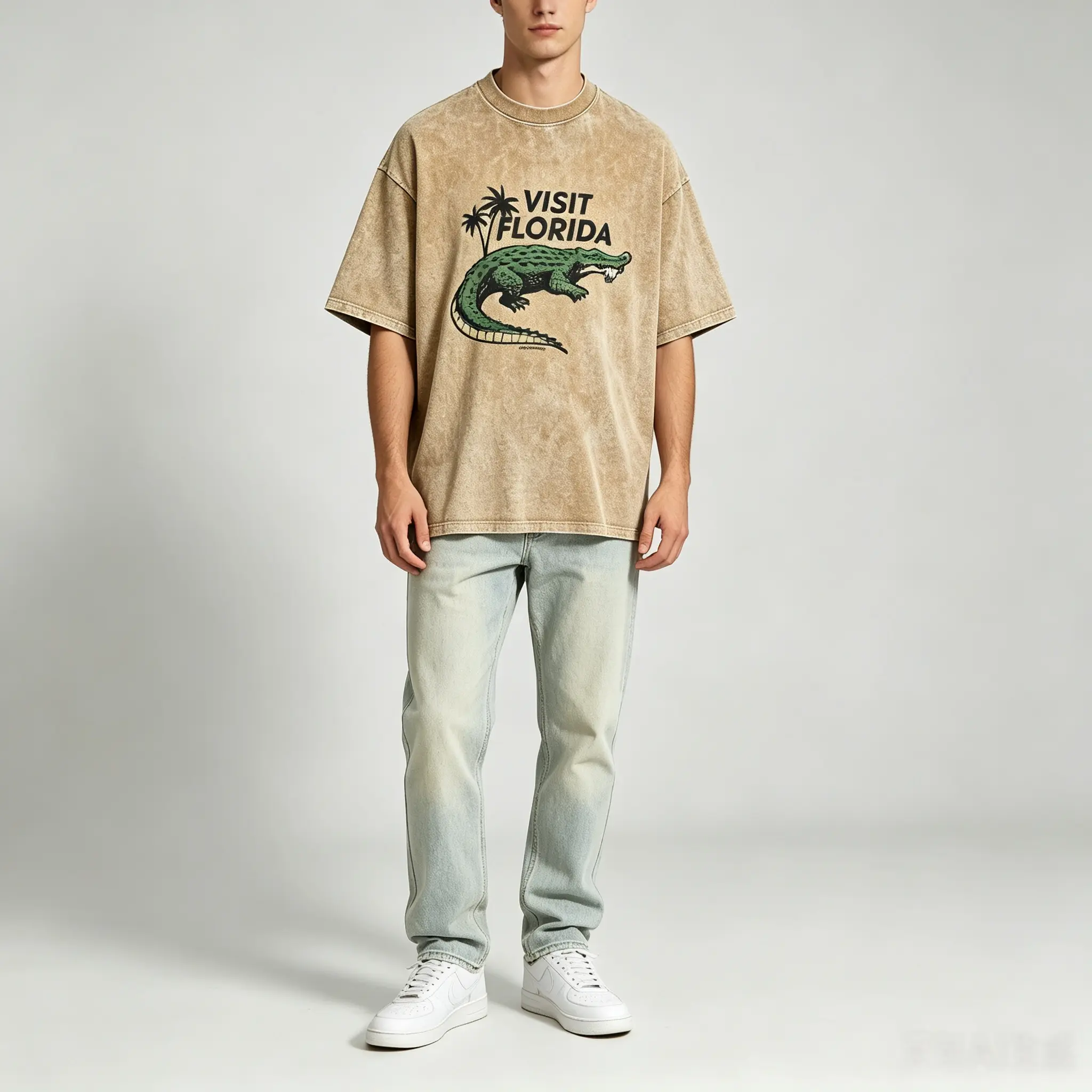 Men's 100% Cotton Short-Sleeve T-Shirt - Unisex, Fun Florida Alligator Bite Arm Graphic, for Outdoor Enthusiasts