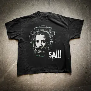 '04 Saw 'Reverse Beartrap' Vintage Washed Black Tee Graphic Tee Heavy Cotton Tee Shirt, 100% Heavy Cotton Shirt