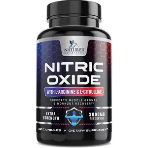 Nitric Oxide Booster Extra Strength - 3X Strength L-Arginine & Citrulline Supplement - Best Nitric Oxide Supplements for Men - Supports Muscle, Heart Health, Energy - Bottled in USA - 240 Capsules