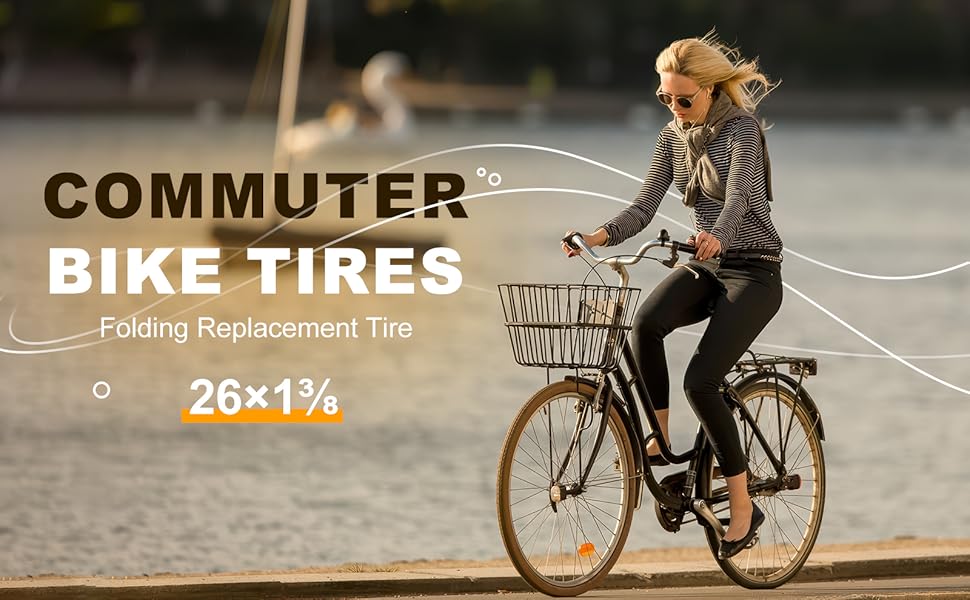 Hycline 26X1 3/8 Bike Tire Set: 2-Pack (37-590) Folding High-Density Bicycle Tires with Schrader Tubes & Tire Levers – Fits Vintage 26×1 3/8 City/Commuter Bikes