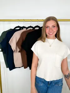 All the Needed Style Rayon Blend Short Sleeve Avery Mae Mom Cropped Sweater Top - 6 colors!