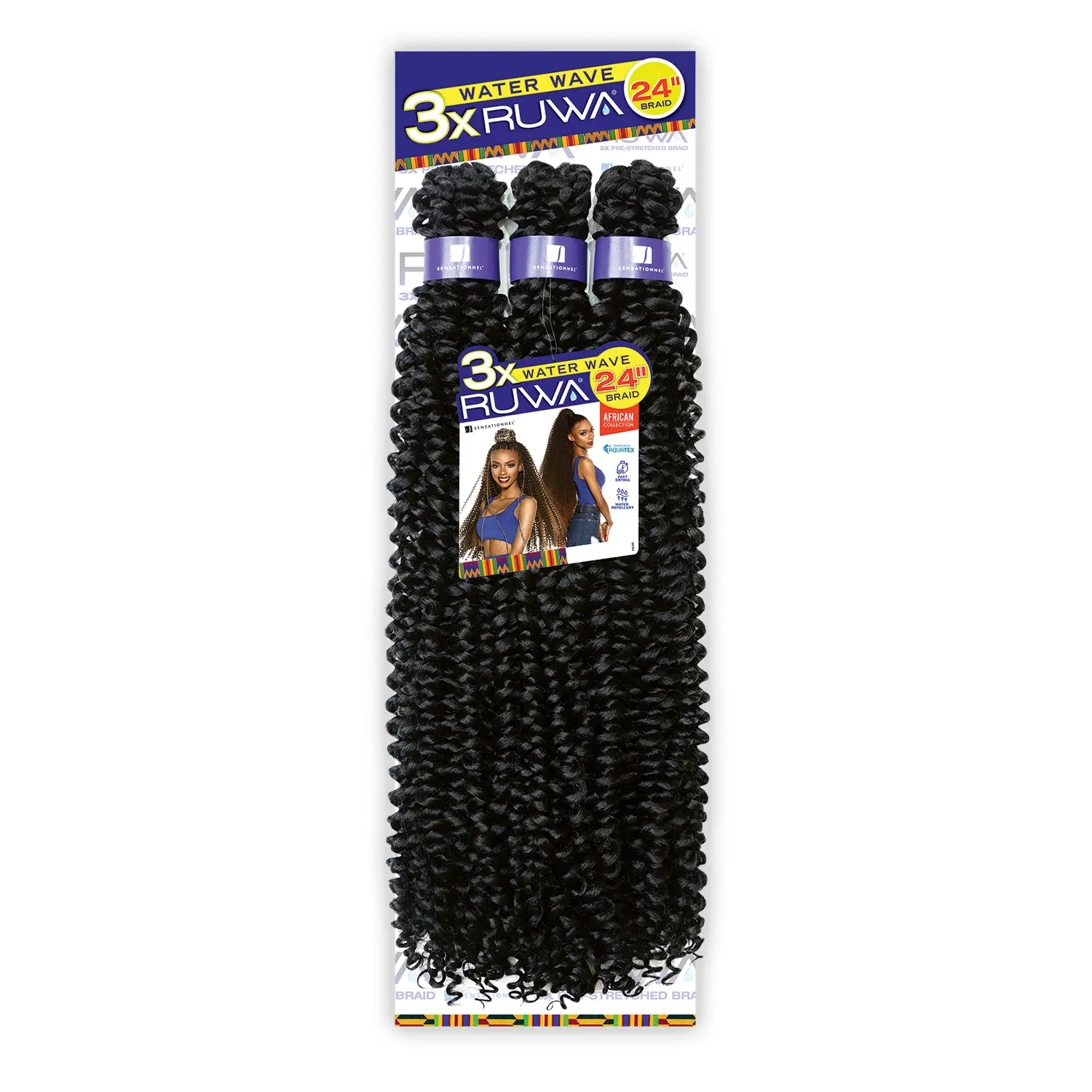 Sensationnel XPRESSION 3X Ruwa Pre-Stretched Water Wave Braiding Hair - 24" Soft Synthetic Fiber Braids, Wavy Synthetic Hair Extensions, Lightweight and Soft, Water Repellent, Fast Drying, Hair Extension Styles