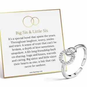 Big Sister Little Sister Ring, Sterling Silver Interlocking Double Circle Rings for Sisters, Meaningful Sibling Jewelry Gift, Unbiological Sister Birthday Present, Friendship Promise Ring Elegant Design Message Card Warmth And Caring