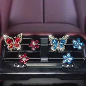 3pcs Crystal Butterfly Flower Car Air Vent Perfume Clips Bling Auto Air Freshener Diffuser Cute Car Interior Decoration Practical Car Accessories Gift for Women Stylish Car Fragrance Ornament