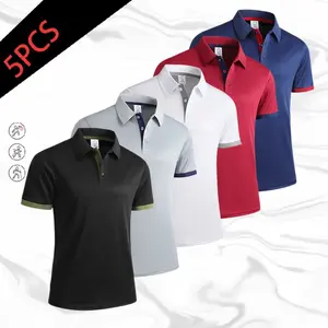 Men’s 5-Pack Polo Shirts for Office Commuting, contrast color details at placket and cuffs, breathable quick-dry, skin-friendly and comfortable, suitable for business office, everyday wear, outings, and outdoor fitness—high-value top