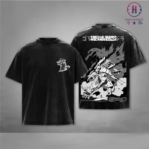 Godzilla vs Mechagodzilla Retro Battle Vintage Washed Tee Unisex Oversize Heavyweight Cotton Graphic Crewneck Soft Tops Natural Shade T-shirt Movie Gift
