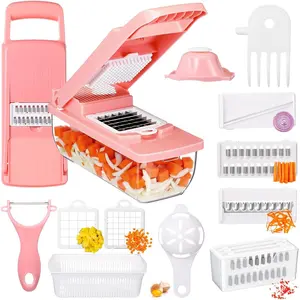 Vegetable Chopper 16-in-1 Heavy Duty Food Chopper with Container Kitchen Spiralizer Gadgets for French Fry Onion Potato and Salad Cutter, Kitchen Tool