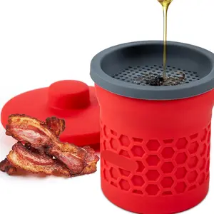 Red Heat-Resistant Silicone Grease Strainer & Keeper - 2 Cup Capacity