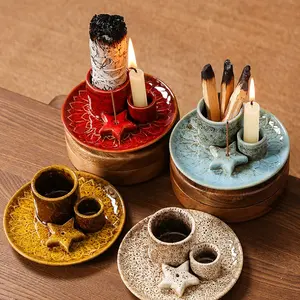 Morandi Color Ceramic Candle Holder, Nordic Style Home Atmosphere Decor, Mint Reed Diffuser, Solid Wood Tray, Home Ornament