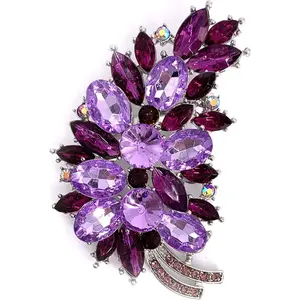 LAXPICOL Vintage Green Austrian Crystal Flower Leaf Bouquet Clusters Large Big Brooch Pin for Women Gold Tone