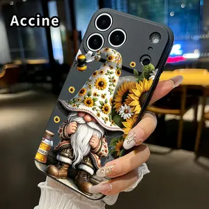 Straight Edge Phone Case for iPhone 17 15 16 14 Pro Max 13 12 11 XR XS Plus Air E  Sunflower Gnome Charm Pattern Anti-Scratch Shockproof TPU Bumper Drop-proof Cover Cellphone Protective