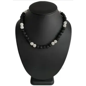 Iced Bling Disco Ball Rhinestone Crystal Bead Baseball Necklace Black Silver White