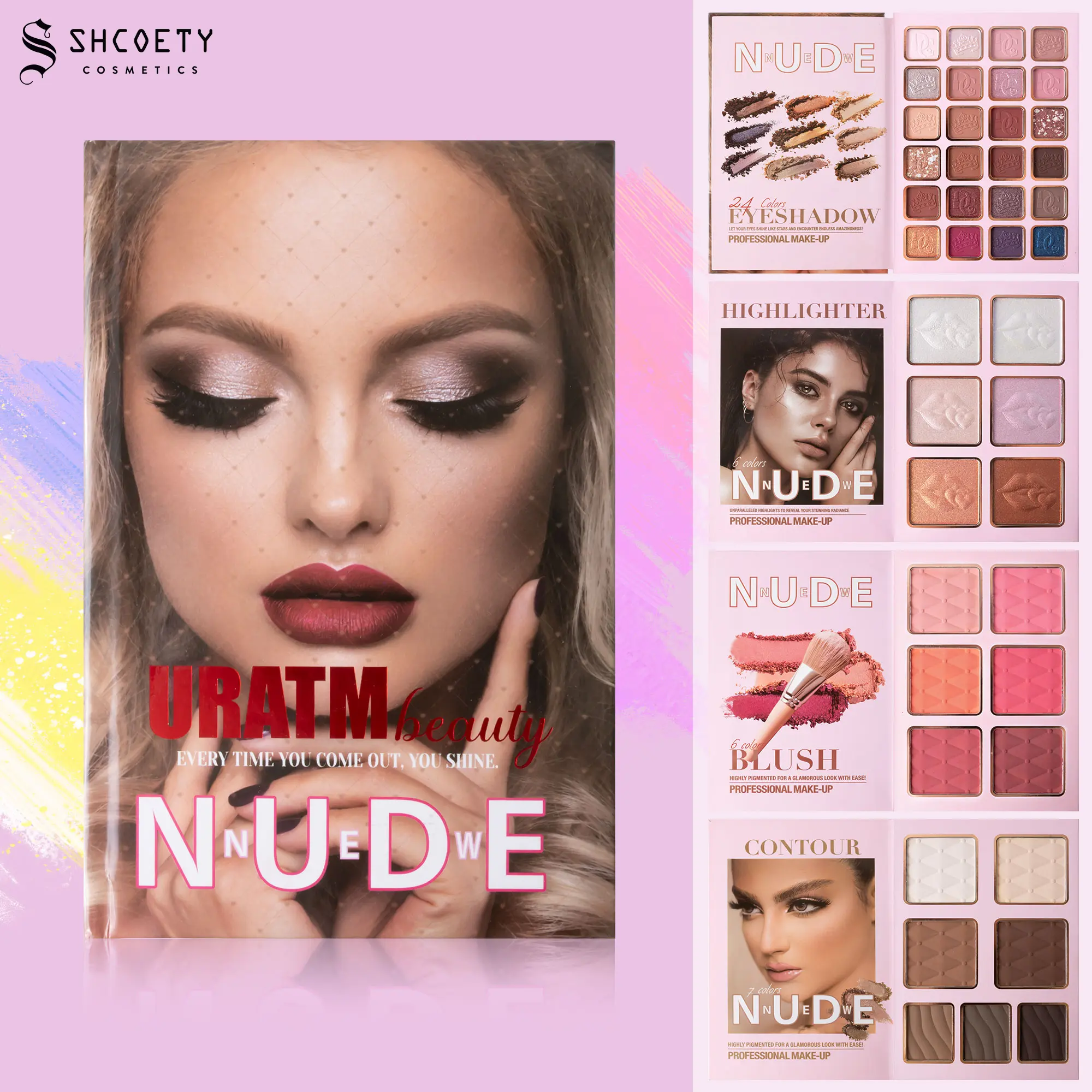 SHCOETY Four Layer makeup Book &24Color Eyeshadow& 6 Highlights,Multi-functionalMakeupPalette