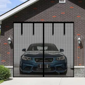 Garage Screen Door for 1  Garage Doors 9x7FT- Reinforced Self Sealing Fiberglass Mesh Door with 4 Strapping Tapes, High Energy MagnetsHands Free Door Screen with Closure Weighted Bottom