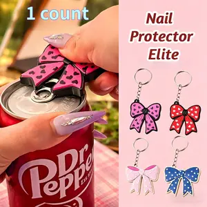 Keychain Bottle Opener, Bow Can Opener Keychain, Nail Saver Nail Protector Pull Tab Opener, Coquette Bow Design, Compact & Portable