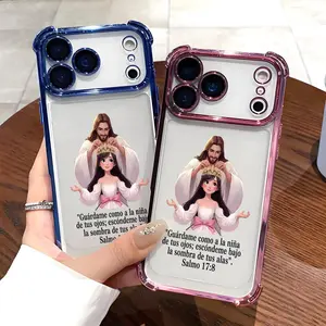 Divine Crown Blessing Pattern Phone Case , Electroplated Cover with Airbag Shockproof Slim Soft TPU Cover for iPhone 11 12 13 14 15 16 17 Pro Max Plus Air