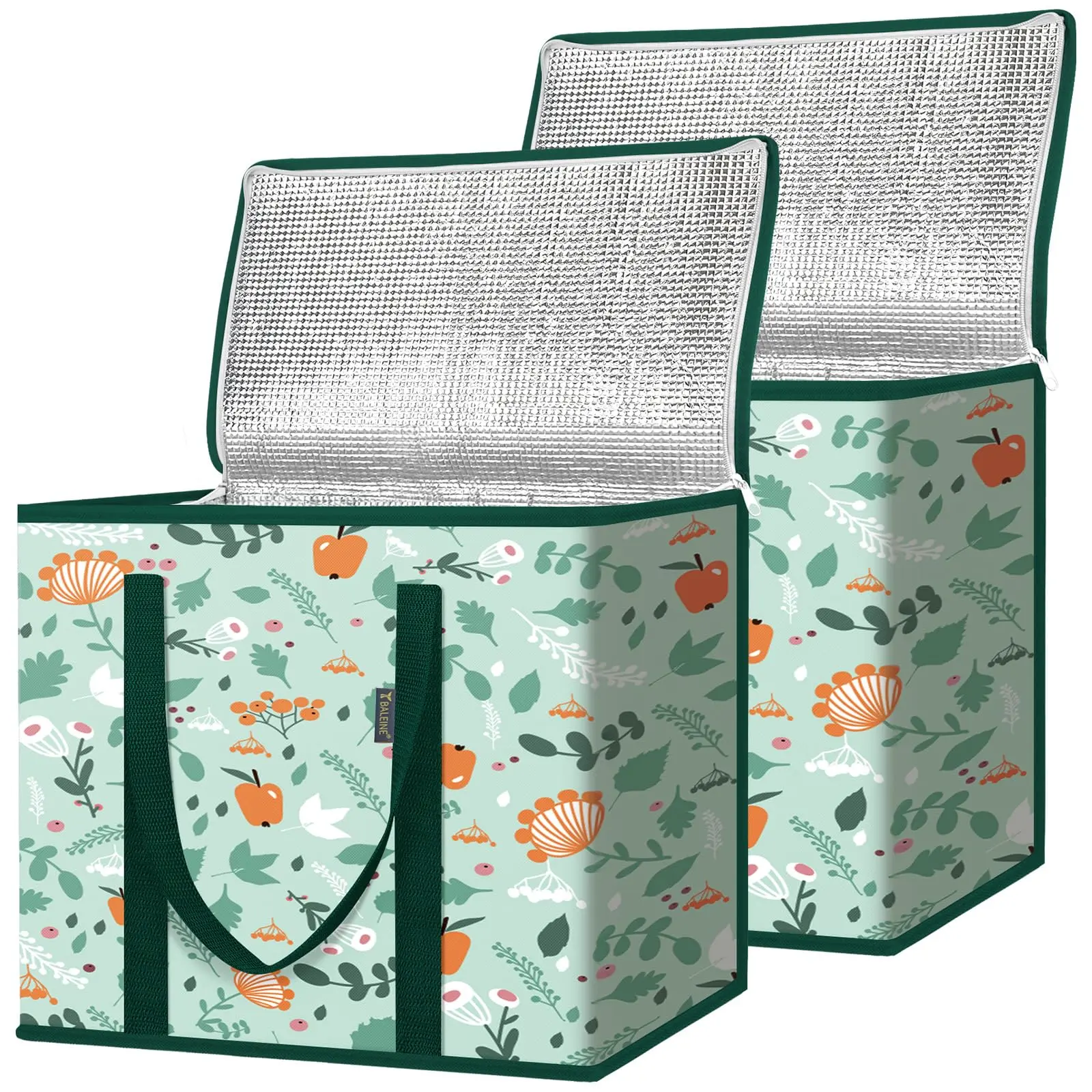 2-Pack Insulated Collapsible Cooler Grocery Bags, Portable Tote Bags That Keeps Food Cool for Frozen Food Delivery, Picnic - Home Organizer Storage Holder