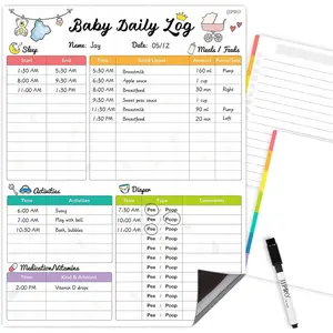 Reusable Newborn Baby & Toddler Log Tracker Whiteboard - Daily Planner Chart for Logging Feeding, Sleep, Naps, Diaper Change and Daily Activities, Ideal for New Parents, Nanny, Babysitter